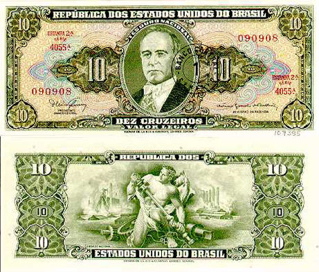 Getúlio Vargas retratado na cédula de 10 cruzeiros