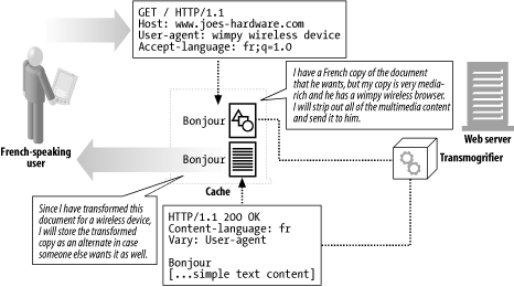 Content transformation or transcoding at a proxy cache