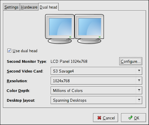 Dual Head Display Settings Dual Head Display Settings