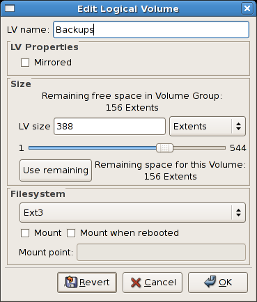 Edit logical volume Edit logical volume