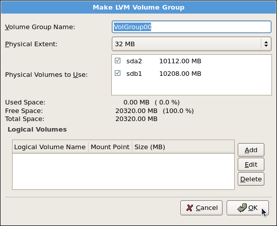 Creating an LVM Volume Group Creating an LVM Volume Group