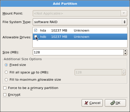 Adding a RAID Partition