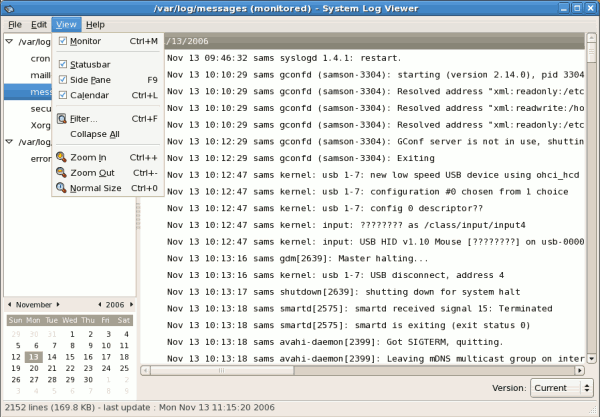 System Log Viewer - View Menu System Log Viewer - View Menu