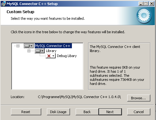 Windows Installer Custom Setup
 Screen