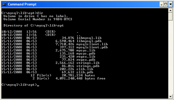 Typical contents of MariaDB lib/opt
 directory