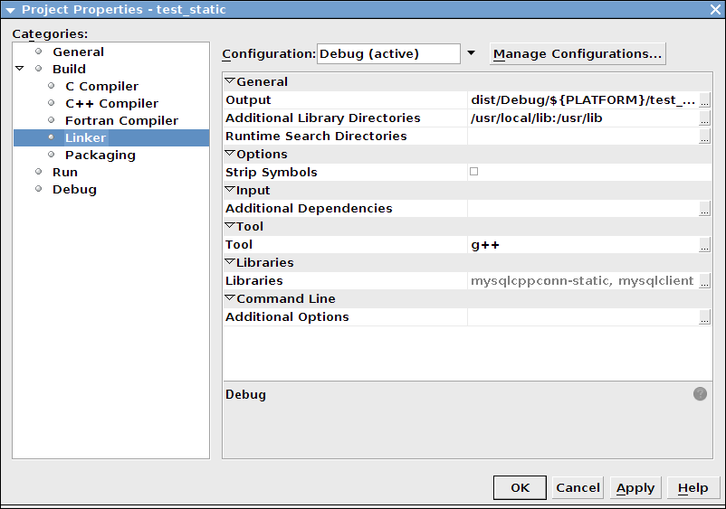 Setting the static library directories
 and file names