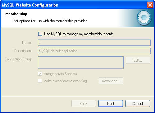 MySQL Website Configuration Tool -
 Membership
