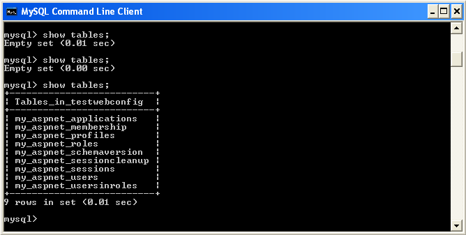 MySQL Website Configuration Tool -
 Tables