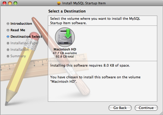 MySQL Startup Item Installer: Step
 3