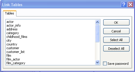 Linking Microsoft Access tables to
 MariaDB tables, table selection
