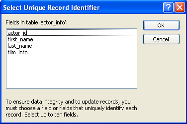 Linking Microsoft Access tables to
 MariaDB tables, choosing unique record identifier