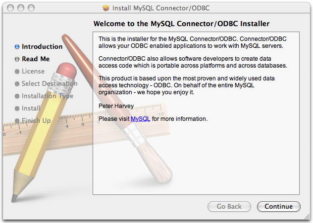 Connector/ODBC Mac OS X Installer -
 Installer welcome