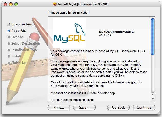 Connector/ODBC Mac OS X Installer -
 Important Information