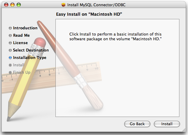 Connector/ODBC Mac OS X Installer -
 Installation type