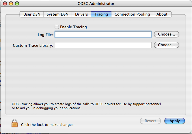 ODBC Administrator Tracing
 Dialog