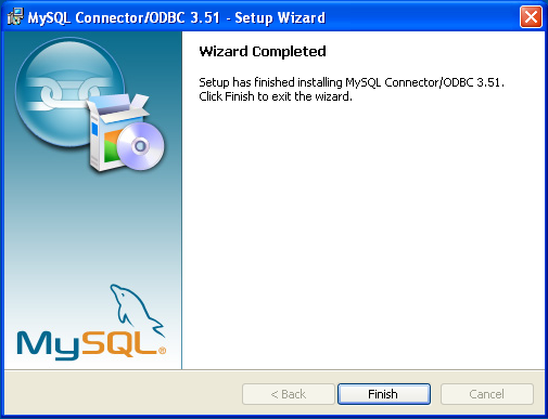 Connector/ODBC Windows Installer -
 Completion welcome