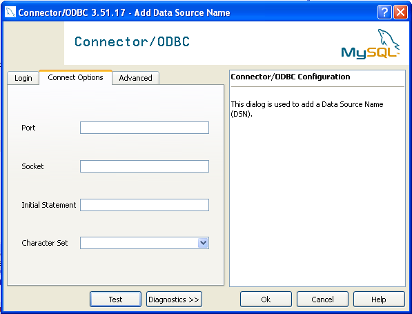 Connector/ODBC Connect Options
 Dialog