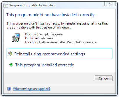 Picture of the Program Compatibility Assistant