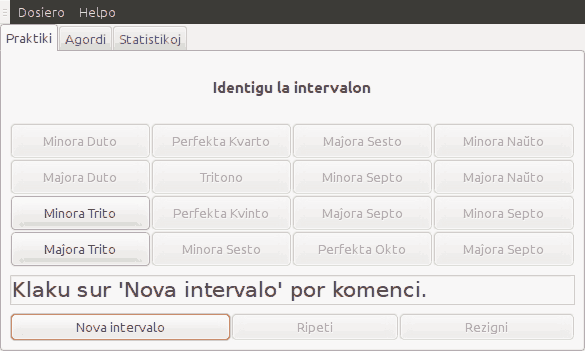 Bildo pri la progamo dum trejnado de intervaloj uzante la interfacajn butonojn.