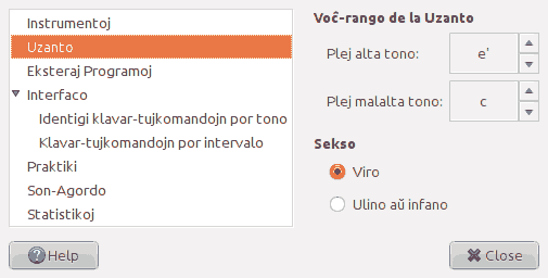 Bildo pri la paĝo 'Uzanto' de la fenestro de preferoj.