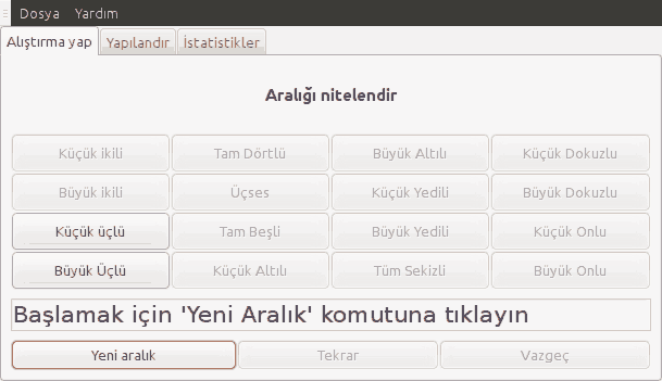 Düğmeler arabirimlerinin kullanılarak aralıkların çalışıldığı yazılımın ekran görüntüsü.
