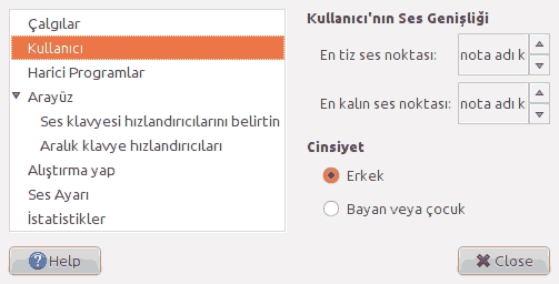 Tercihler penceresindeki 'Kullanıcı' sayfasının ekran görüntüsü.