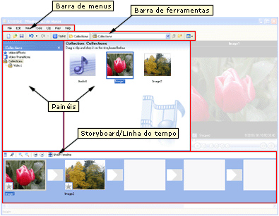 Imagem da interface do usuário do Microsoft Windows Movie Maker