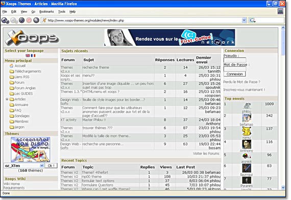The phpkaox theme is very light and includes a graphical version of the main menu