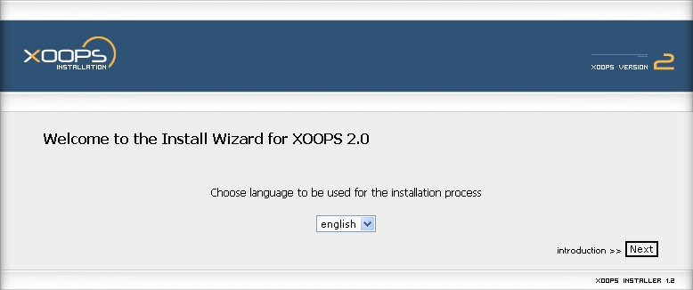 This is the welcome language selection page of the XOOPS Install Wizard