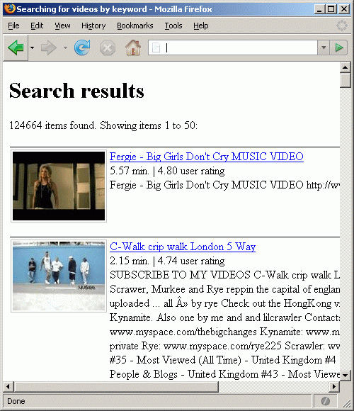 A search results page