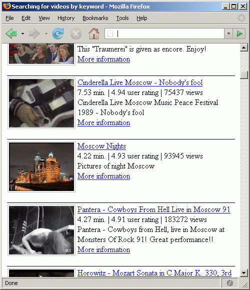 A search results page