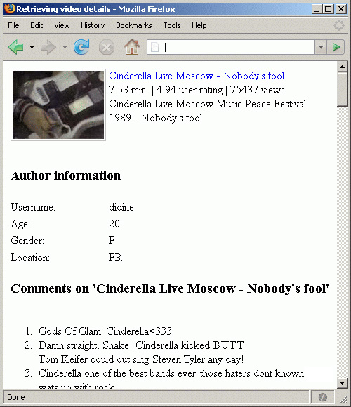 A Web page displaying author information